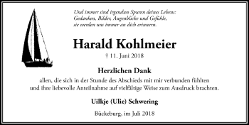 Traueranzeige von Harald Kohlmeier von Schaumburger Nachrichten