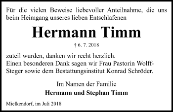 Traueranzeige von Hermann Timm von Kieler Nachrichten