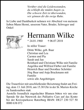 Traueranzeige von Hermann Wilke von Lübecker Nachrichten