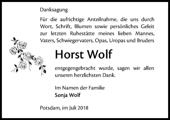 Traueranzeige von Horst Wolf von Märkischen Allgemeine Zeitung