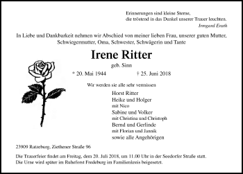 Traueranzeigen von Irene Ritter | trauer-anzeigen.de