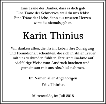 Traueranzeige von Karin Thinius von Märkischen Allgemeine Zeitung