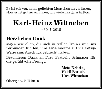 Traueranzeige von Karl-Heinz Wittneben von Peiner Allgemeine Zeitung