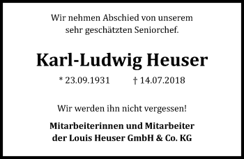 Traueranzeige von Karl-Ludwig Heuser von Hannoversche Allgemeine Zeitung/Neue Presse