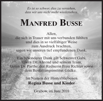 Traueranzeige von Manfred Busse von Märkischen Allgemeine Zeitung
