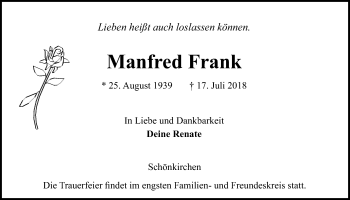 Traueranzeige von Manfred Frank von Kieler Nachrichten