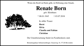 Traueranzeige von Renate Born von Göttinger Tageblatt