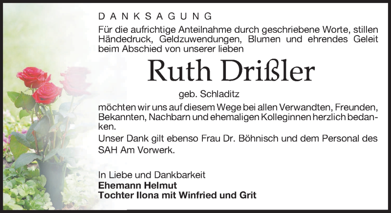  Traueranzeige für Ruth Drißler vom 28.07.2018 aus Leipziger Volkszeitung