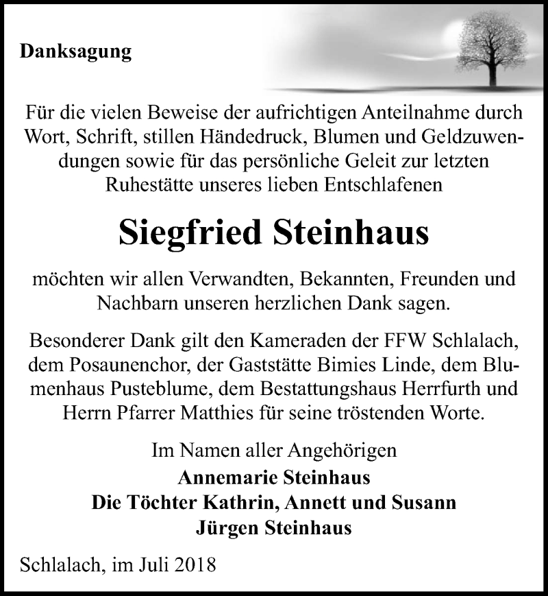  Traueranzeige für Siegfried Steinhaus vom 28.07.2018 aus Märkischen Allgemeine Zeitung