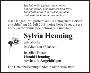 Traueranzeige von Sylvia Henning von Märkischen Allgemeine Zeitung