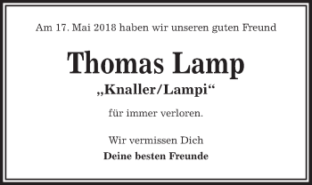 Traueranzeige von Thomas Lamp von Kieler Nachrichten