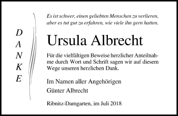 Traueranzeige von Ursula Albrecht von Ostsee-Zeitung GmbH