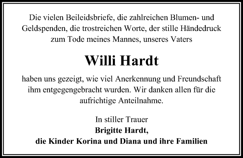  Traueranzeige für Willi Hardt vom 07.07.2018 aus Märkischen Allgemeine Zeitung