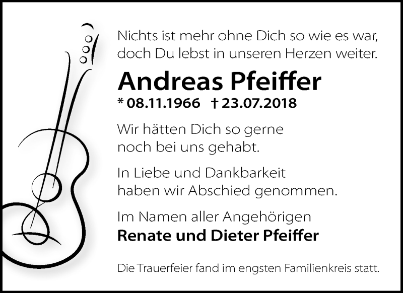  Traueranzeige für Andreas Pfeiffer vom 03.08.2018 aus Aller Zeitung