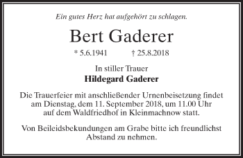 Traueranzeige von Bert Gaderer von Märkischen Allgemeine Zeitung