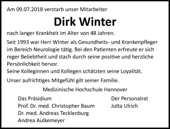 Traueranzeige von Dirk Winter von Hannoversche Allgemeine Zeitung/Neue Presse