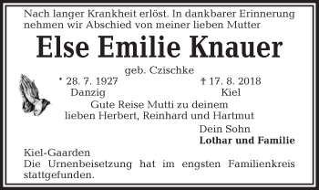Traueranzeige von Else Emilie Knauer von Kieler Nachrichten