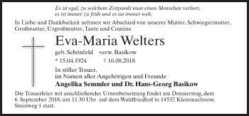 Traueranzeige von Eva-Maria Welters von Märkischen Allgemeine Zeitung