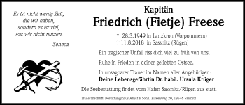Traueranzeige von Friedrich Freese von Märkischen Allgemeine Zeitung