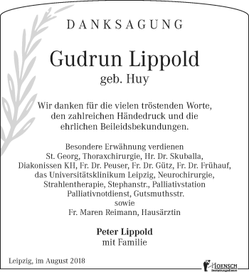 Traueranzeige von Gudrun Lippold von Leipziger Volkszeitung