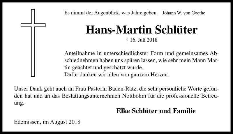  Traueranzeige für Hans-Martin Schlüter vom 25.08.2018 aus Peiner Allgemeine Zeitung