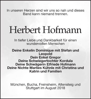 Traueranzeige von Herbert Hofmann von Leipziger Volkszeitung