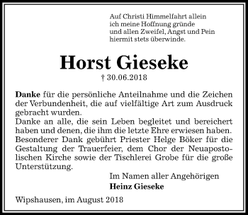 Traueranzeige von Horst Gieseke von Peiner Allgemeine Zeitung