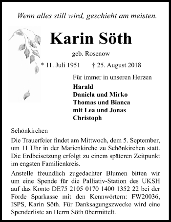 Traueranzeige von Karin Söth von Kieler Nachrichten