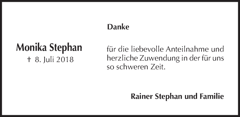  Traueranzeige für Monika Stephan vom 04.08.2018 aus Kieler Nachrichten
