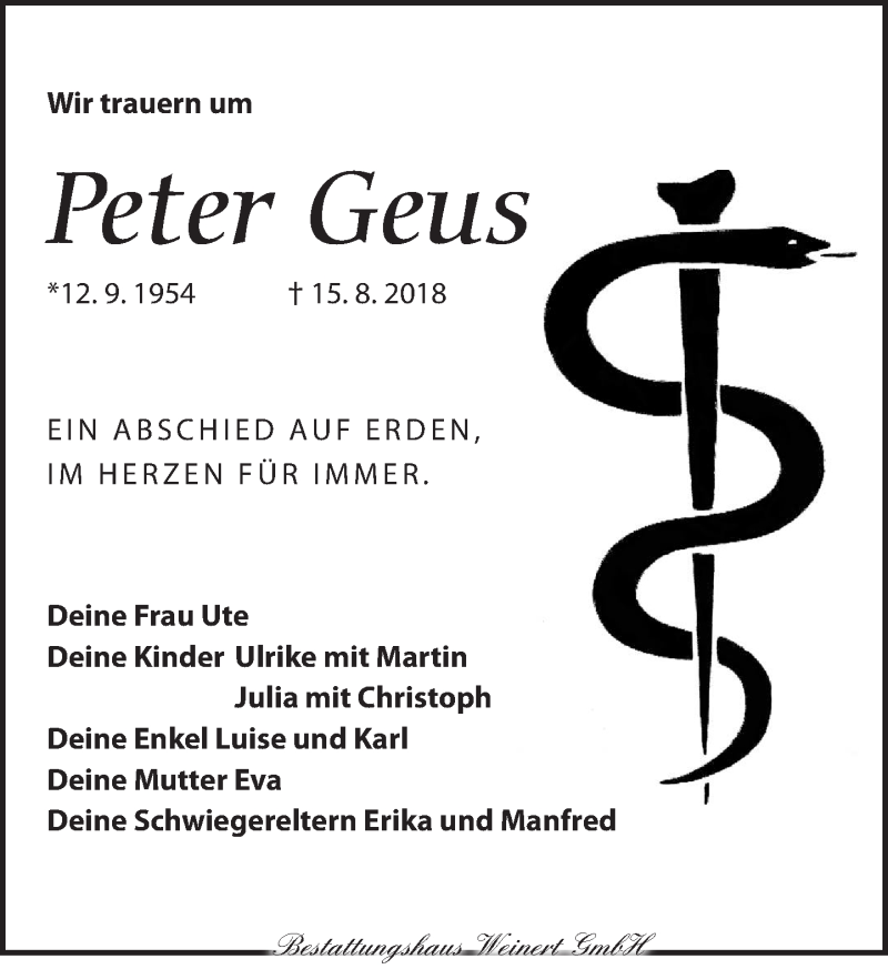  Traueranzeige für Peter Geus vom 25.08.2018 aus Torgauer Zeitung