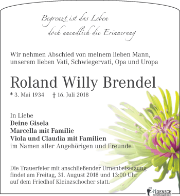 Traueranzeige von Roland Willy Brendel von Leipziger Volkszeitung