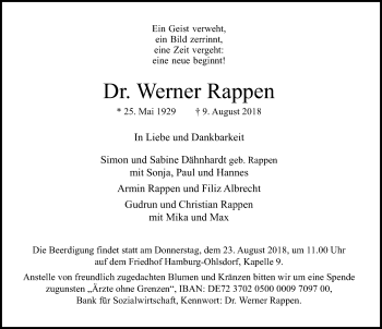 Traueranzeige von Werner Rappen 