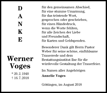 Traueranzeige von Werner Voges von Göttinger Tageblatt