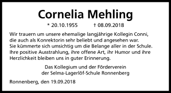 Traueranzeige von Cornelia Mehling von Hannoversche Allgemeine Zeitung/Neue Presse