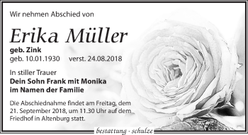Traueranzeige von Erika Müller von Leipziger Volkszeitung