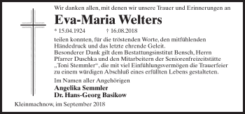 Traueranzeige von Eva-Maria Welters 