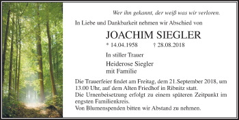 Traueranzeige von Joachim Siegler von Ostsee-Zeitung GmbH