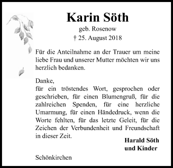 Traueranzeige von Karin Söth von Kieler Nachrichten