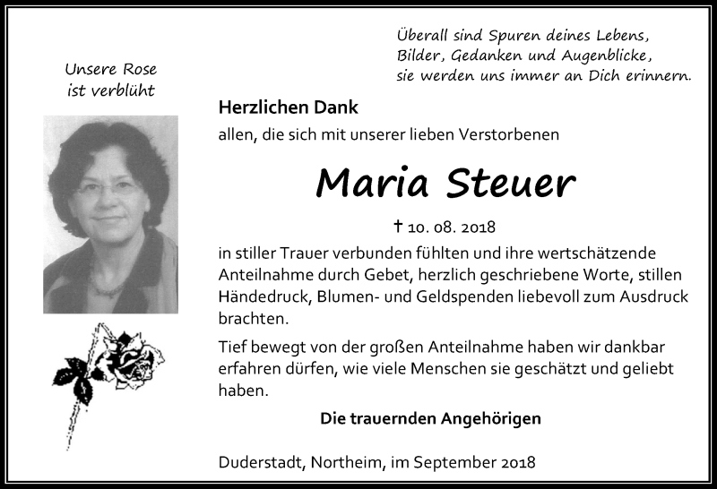 Traueranzeigen von Maria Steuer | trauer-anzeigen.de