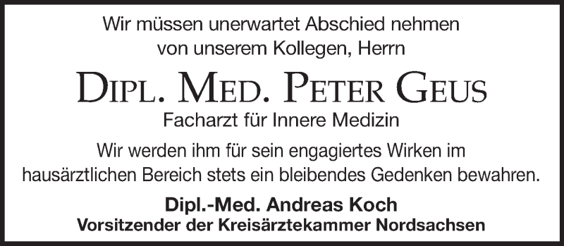  Traueranzeige für Peter Geus vom 01.09.2018 aus Dresdner Neue Nachrichten