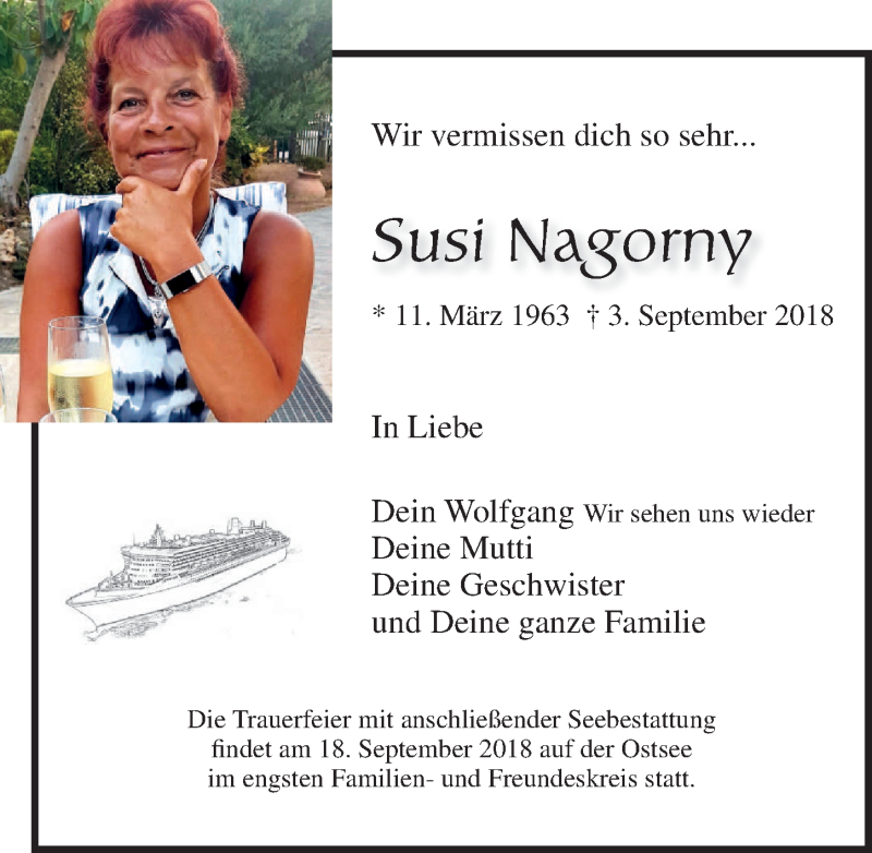  Traueranzeige für Susi Nagorny vom 09.09.2018 aus Lübecker Nachrichten