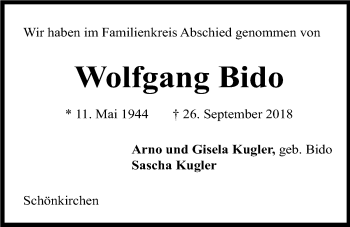 Traueranzeige von Wolfgang Bido von Kieler Nachrichten