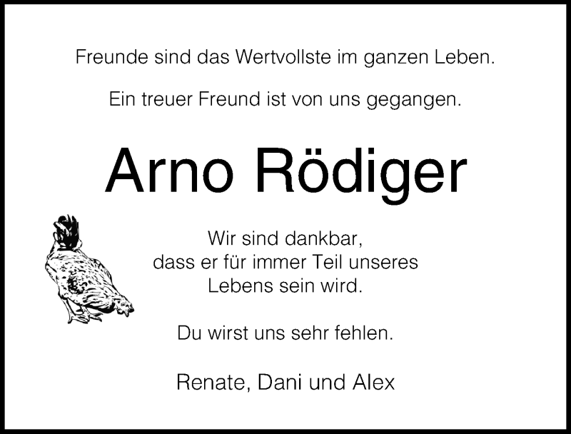  Traueranzeige für Arno Rödiger vom 16.01.2019 aus Lübecker Nachrichten