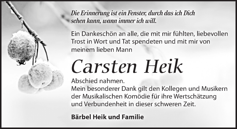  Traueranzeige für Carsten Heik vom 19.01.2019 aus Leipziger Volkszeitung