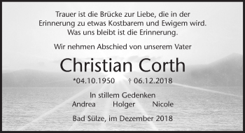 Traueranzeige von Christian Corth von Ostsee-Zeitung GmbH
