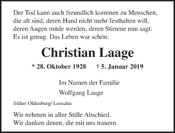 Traueranzeige von Christian Laage von Lübecker Nachrichten