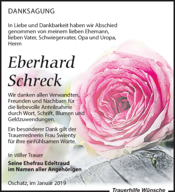 Traueranzeige von Eberhard Schreck von Leipziger Volkszeitung