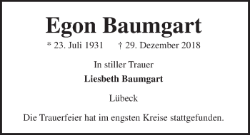 Traueranzeige von Egon Baumgart von Lübecker Nachrichten