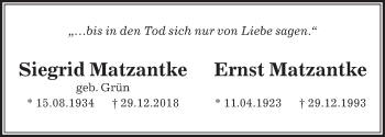 Traueranzeige von Ernst Matzantke von Aller Zeitung