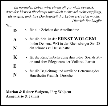 Traueranzeige von Ernst Wolgem von Märkischen Allgemeine Zeitung